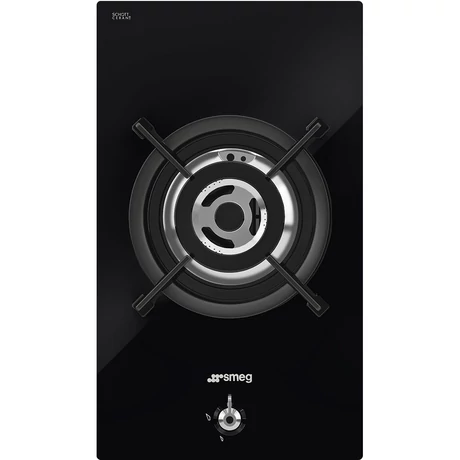 SMEG GÁZ FŐZŐLAP, Classic , 30 cm,ultra-lapos forma, 1 db 6 kW-os WOK gázégő,öntöttvas edénytartó, fekete üveg alap