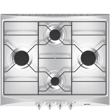 SMEG GÁZ FŐZŐLAP,Selezione ,60 cm,4 normál gázégő,öntöttvas hatású zománcozott edénytartó,szálcsiszolt rozsdamentes acél
