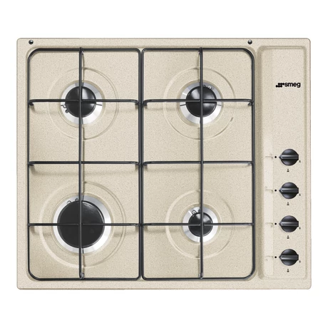 SMEG GÁZ FŐZŐLAP,Selezione ,60 cm,4 normál gázégő,oldalsó vez.,zománcozott edénytartó,avena bézs fekete vezérlőgombokkal