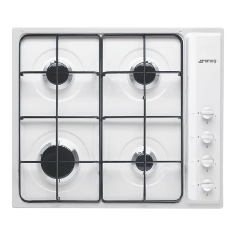 SMEG GÁZ FŐZŐLAP, Contemporary design, 60 cm, 4 gázégő, zománcozott edénytartó, fehér, fehér vezérlőgombok