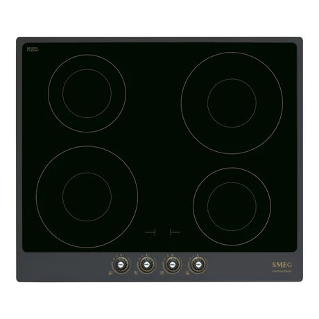 SMEG INDUKCIÓS FŐZŐLAP, Cortina design,60 cm, 4 booster főzőzóna, 9 fokozat, antracitkeret, antik bronz vezérlőgombok