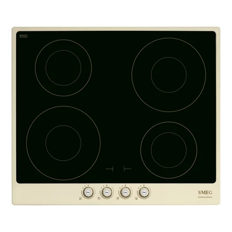 SMEG INDUKCIÓS FŐZŐLAP, Cortina design,60 cm, 4 booster főzőzóna, 9 fokozat, bézskeret, antik bronz vezérlőgombok