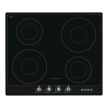 SMEG INDUKCIÓS FŐZŐLAP, Victoria design,60 cm, 4 booster főzőzóna, 9 fokozat, feketekeret, króm vezérlőgombok
