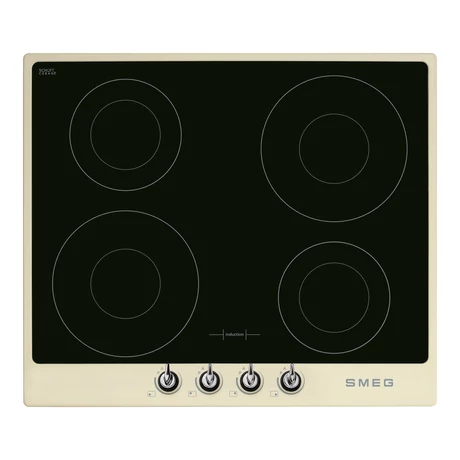 SMEG INDUKCIÓS FŐZŐLAP, Victoria design,60 cm, 4 booster főzőzóna, 9 fokozat, bézskeret, króm vezérlőgombok