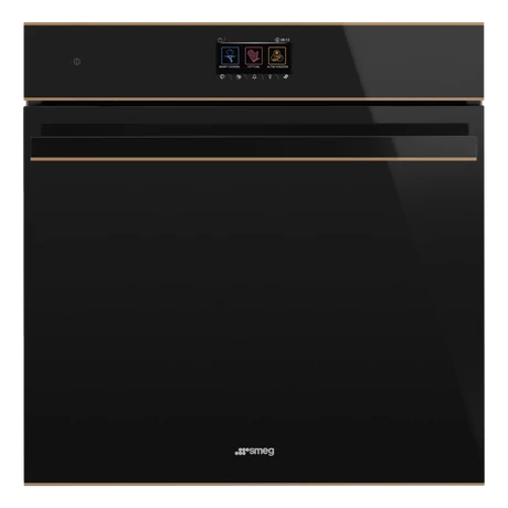 SMEG KOMBINÁLT GŐZPÁROLÓ-SÜTŐ, Dolce Stil Novo design, 60 cm,20 + 1 funkció,150 autom.pr.,színes TFT,fekete üveg, réz