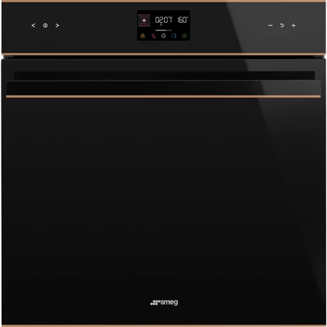 SMEG PIROLITIKUS HŐLÉGKEVERÉSES SÜTŐ, Dolce Stil Novo design, Galileo, 60 cm, ES LCD, fekete üveg, réz dísz