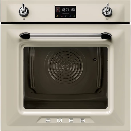 SMEG KOMBINÁLT PIROLITIKUSGŐZPÁROLÓ-SÜTŐ, Victoria design, 60 cmszéles, 12 + 1 funkció, LCD kijelző, bézs