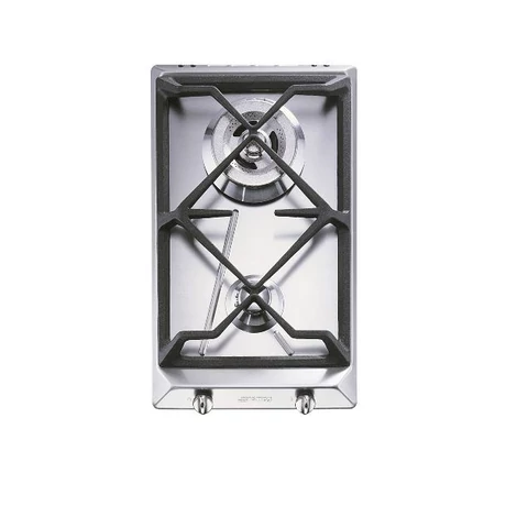 SMEG DOMINO GÁZ FŐZŐLAP, Contemporary design, 31 cm, 2 gázégő (hátsó: 3,3 kW-os wok), szálcsiszolt rozsdamentes acél