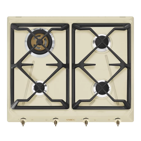 SMEG GÁZ FŐZŐLAP,Colonial,60 cm,3 db norm + 1 db 3,3 kW-os wok égő,öntöttvas edénytart,bézs,bronz gombok