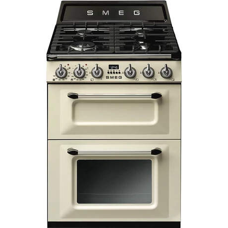 SMEG SZABADONÁLLÓ TŰZHELY,Victoria,60cm,4 + 2 funkció,65 + 35 l ,főzőlap: 4 égő,öntöttvas edénytartó,bézs