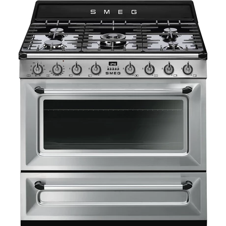 SMEG SZABADONÁLLÓ TŰZHELY, Victoria,90 cm,115 l,9 funkció,gőztiszt,forgónyárs,5égő, rozsdamentes acél