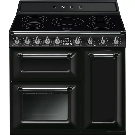 SMEG SZABADONÁLLÓ TŰZHELY, Victoria,90cm,3 sütő,9funkció,indukciós főzőlap: 5zóna, fekete / ezüst gombokkal