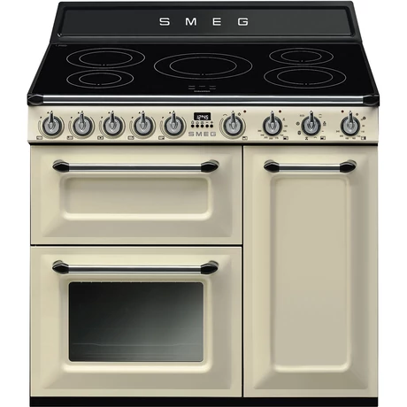 SMEG SZABADONÁLLÓ TŰZHELY, Victoria,90cm,3 sütő,9funkció,indukciós főzőlap: 5zóna, bézs/ ezüst gombokkal