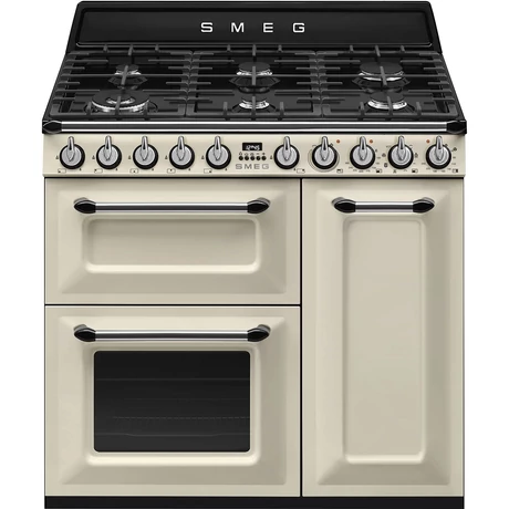 SMEG SZABADONÁLLÓ TŰZHELY, Victoria,90cm,68 + 62 + 35 l sütőtér,9funkció,főzőlap:6égő,bézs / ezüst gombokkal