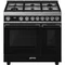 SMEG SZABADONÁLLÓ TŰZHELY,Portofino,90 cm,70 + 35 l,8 + 4 f, gőztisztítás, 6 égő (ebből 1 db 4,2 kW-os WOK égő),fekete