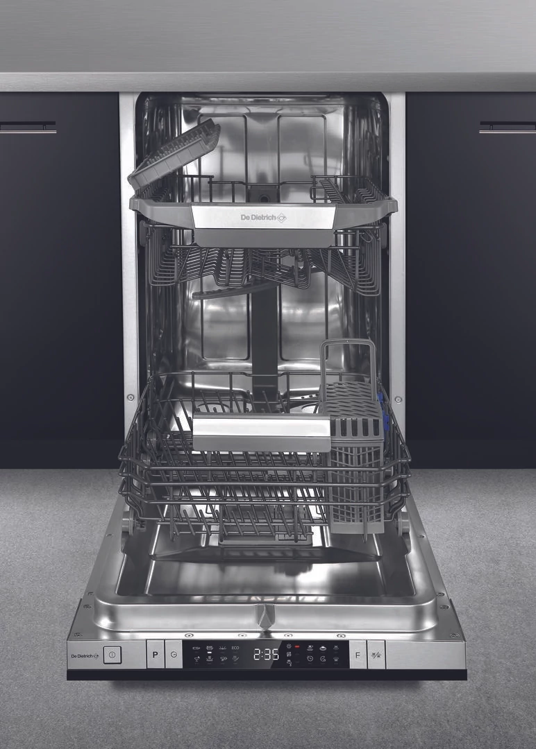 De Dietrich beépíthető mosogatógép, 45 cm, 10 teríték, 8 program, 4 hőmérséklet, D energiaosztály