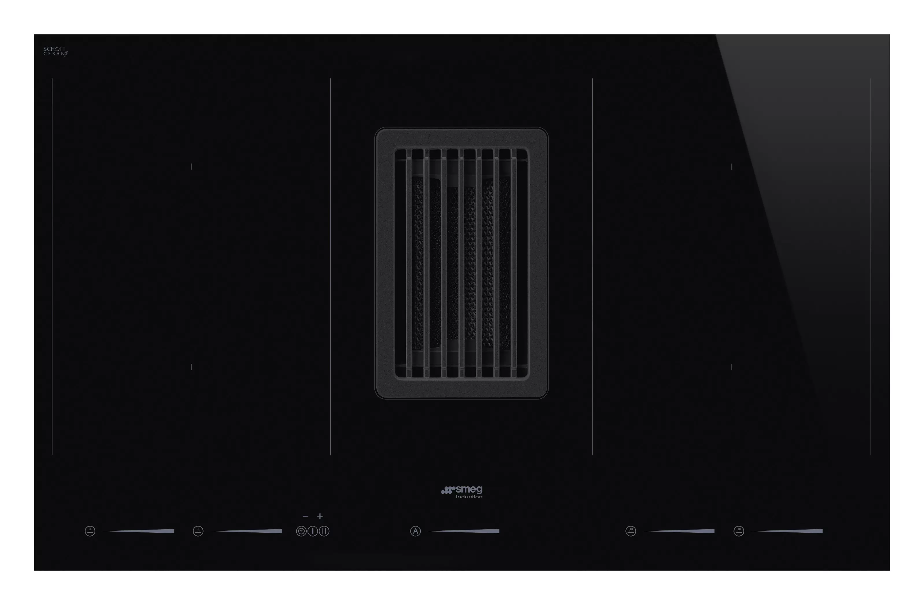 SMEG páraelszívóval integrált indukciós főzőlap, UNI,egyenes élű fekete üveg