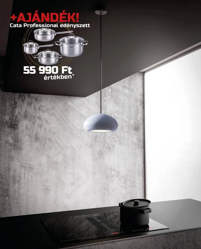 SIRIUS - Beépíthető indukciós főzőlap beépített elszívóval S-DDH6 AUTOMATIC fehér Supernova lámpával + CATA - PROFESSIONAL edényszett