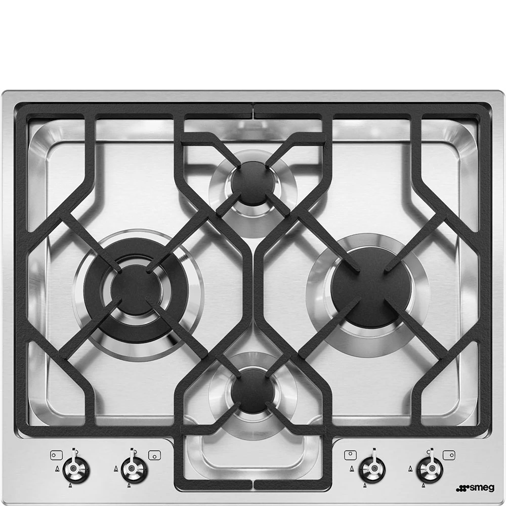 SMEG GÁZ FŐZŐLAP,Classic / Linea ,62cm,ultra-lapos,3 normál + 4 kW-os WOK égő,diagonális,szálcsisz.rm.acél