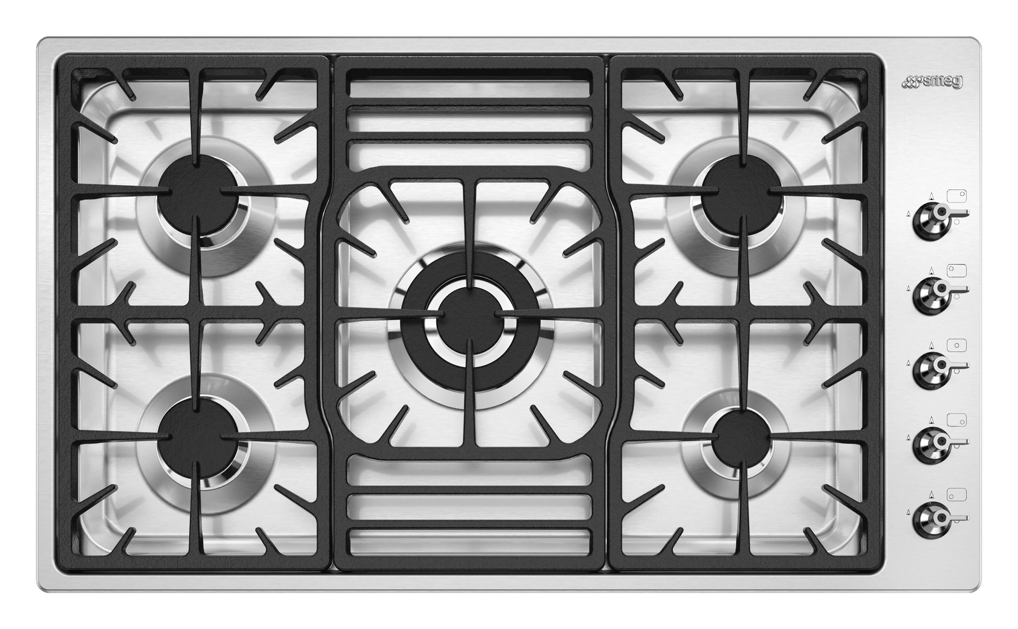 SMEG GÁZ FŐZŐLAP,Classic / Linea ,87cm,ultra-lapos,5 égő,4,0kW-os wok égő,rm.acél Classic és Linea gombok,rm.acél