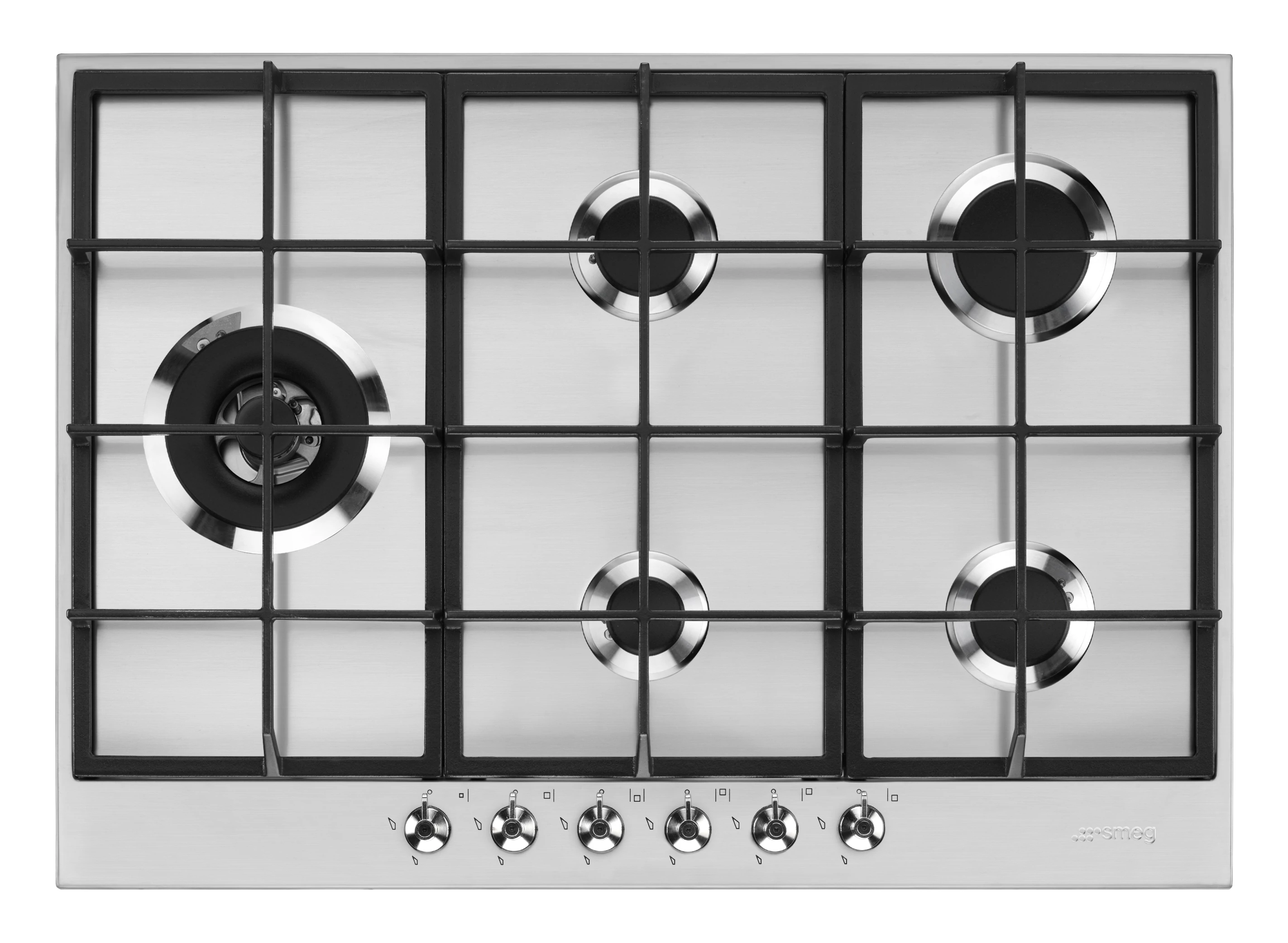 SMEG GÁZ FŐZŐLAP,Classic ,72,5 cm,4 normál + 1 4,2 kW-os WOK gázégő,,szálcsiszolt rozsdamentes acél