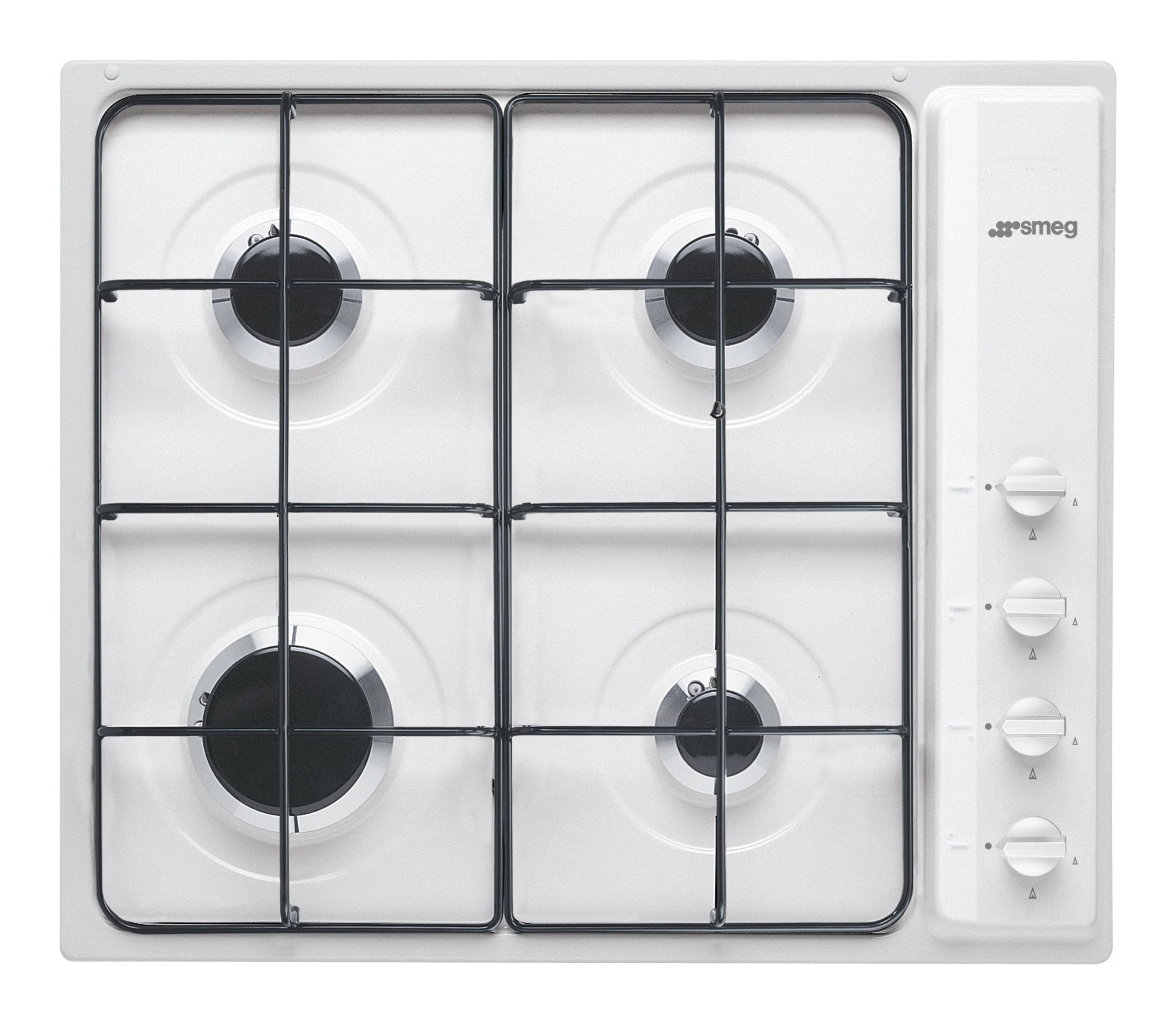 SMEG GÁZ FŐZŐLAP, Contemporary design, 60 cm, 4 gázégő, zománcozott edénytartó, fehér, fehér vezérlőgombok
