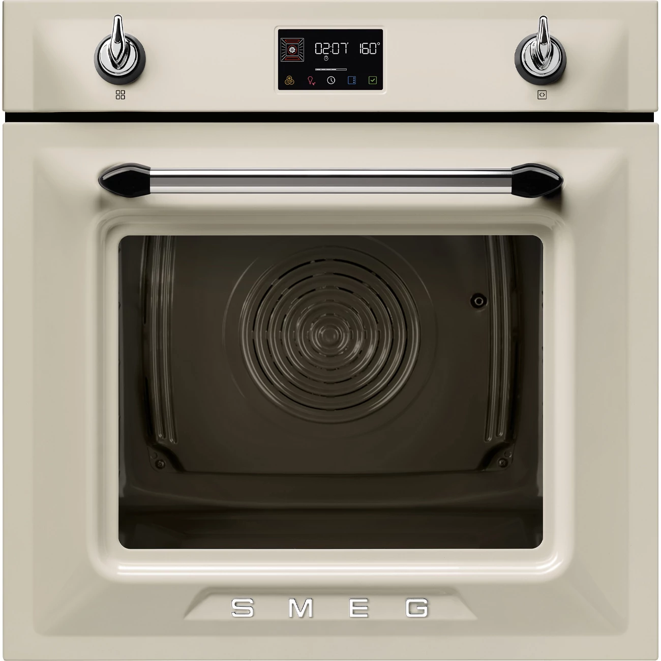 SMEG KOMBINÁLT PIROLITIKUSGŐZPÁROLÓ-SÜTŐ, Victoria design, 60 cmszéles, 12 + 1 funkció, LCD kijelző, bézs