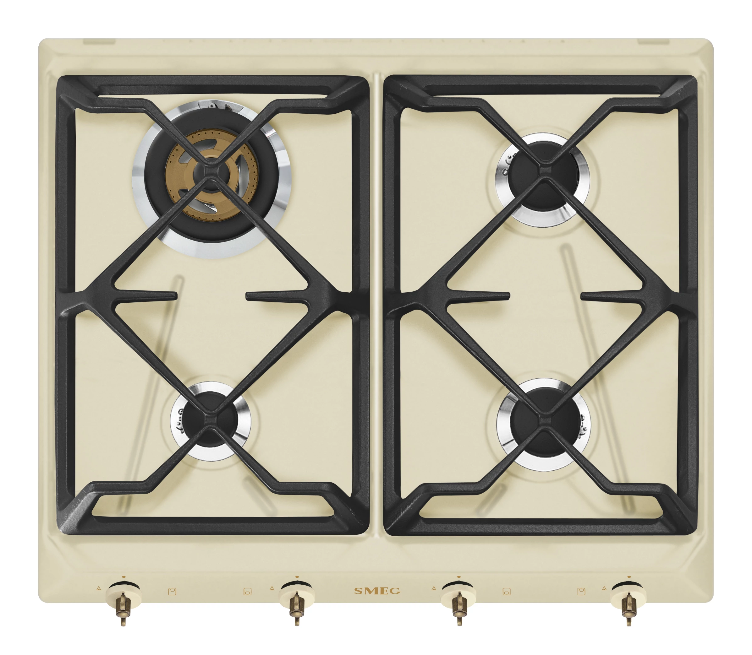 SMEG GÁZ FŐZŐLAP,Colonial,60 cm,3 db norm + 1 db 3,3 kW-os wok égő,öntöttvas edénytart,bézs,bronz gombok