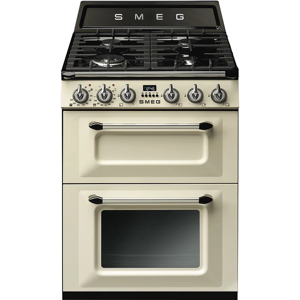 SMEG SZABADONÁLLÓ TŰZHELY,Victoria,60cm,4 + 2 funkció,65 + 35 l ,főzőlap: 4 égő,öntöttvas edénytartó,bézs