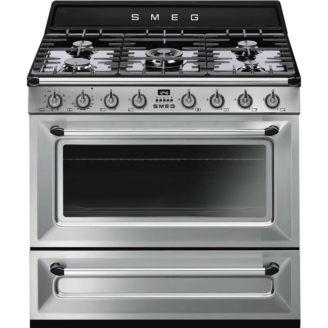SMEG SZABADONÁLLÓ TŰZHELY, Victoria,90 cm,115 l,9 funkció,gőztiszt,forgónyárs,5égő, rozsdamentes acél