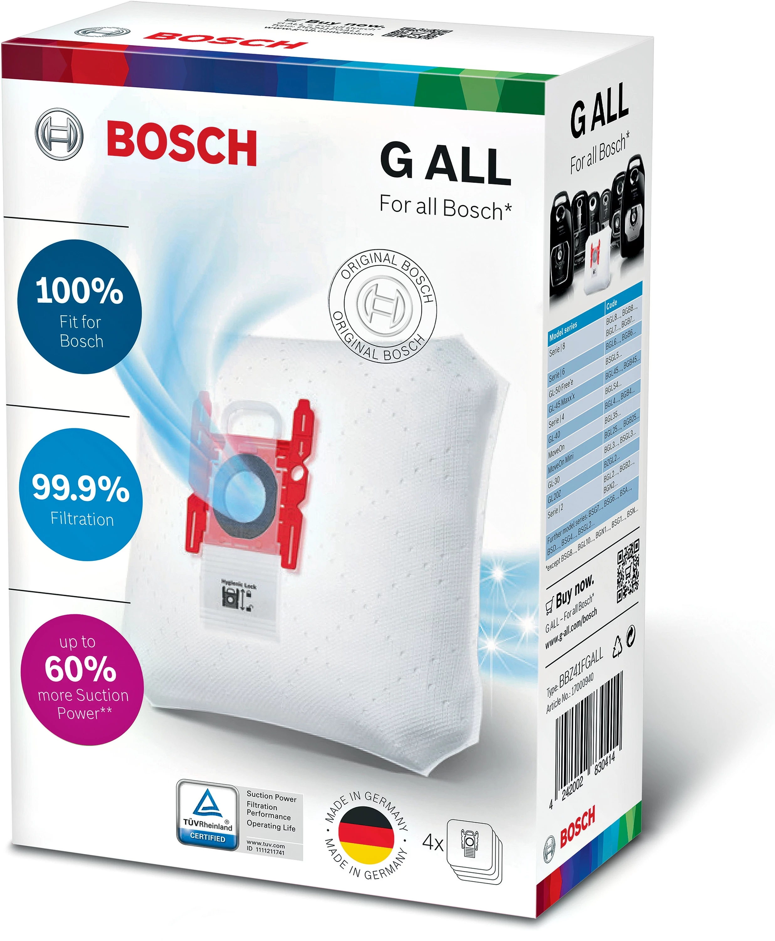 Bosch BBZ41FGALL, Porszívó porzsák